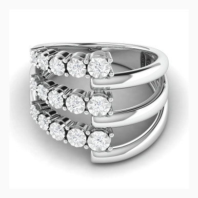 Three Layered Diamond Split Shank Ring in 18K Gold - RN423907W18DI1