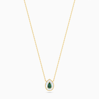 Pear Halo Green Stone Diamond Necklace in 18K Gold - NT405923Y18HEM1