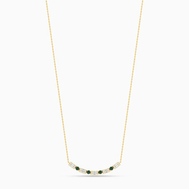 Baguette & Round Green Stones Diamond Necklace in 18K Gold - NT407782Y18HEM1