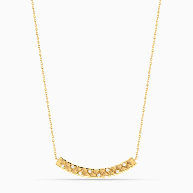 Braid Pattern Curved Bar Diamond Necklace in 18K Gold - NT407779Y18DI1