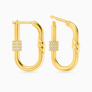 Rectangle Diamonds Hoop Earrings in 18K Gold - 21051110213