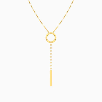 Circle & Vertical Bar Y Shaped Necklace in 18K Gold - 21046111321