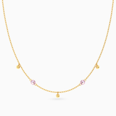 Beads Pink Stones Chain Necklace in 18K Gold - 21046020036