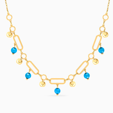 Elongated Links & Beads Blue Stones Necklace in 18K Gold - 21046020038