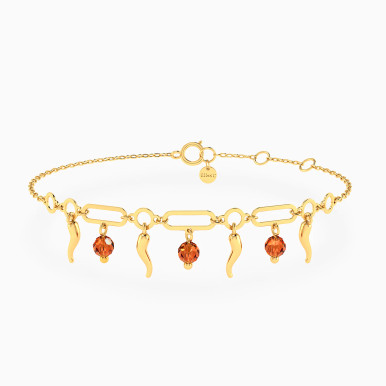 Chili & Elongated Links Orange Stones Chain Bracelet in 18K Gold - 21047110352
