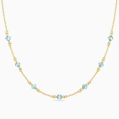Spaced Blue Stones Chain Necklace in 18K Gold - 21046020037
