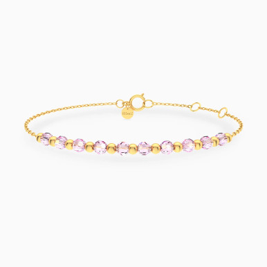 Beads & Pink Stones Chain Bracelet in 18K Gold - 21047020034