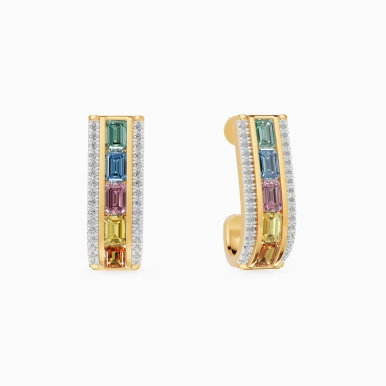 Rectangular Frame Colored Stones Diamond Stud Earrings in 18K Gold - SAE06262
