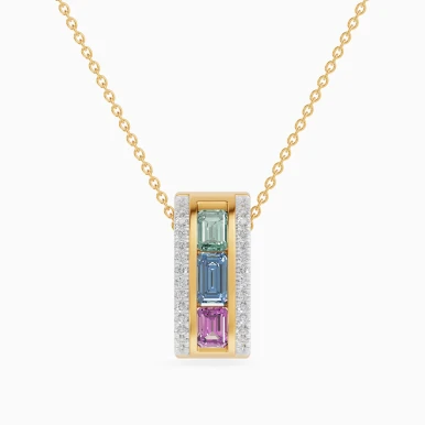 Rectangular Frame Colored Stones Diamond Necklace in 18K Gold - SAP06262