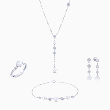 Vertical Compositions Pearl Diamond Set in 18K Gold (4 Pieces) - LST00036