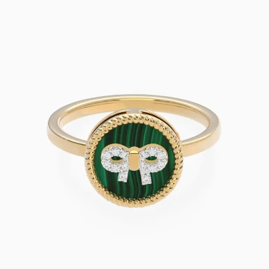 Twisted Frame & Round Green Stone Diamond Ring in 18K Gold - SAR04893