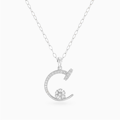 Letter C & Floral Cluster Diamond Necklace in 18K Gold - 5254 Letter C & Floral Cluster Diamond Necklace in 18K Gold - 5254