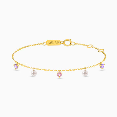 Round Colored Stones Chain Anklet in 18K Gold - 21050030010 Round Colored Stones Chain Anklet in 18K Gold - 21050030010