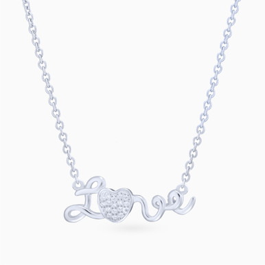 (Love) Word Cubic Zirconia Necklace in Sterling Silver - NE101