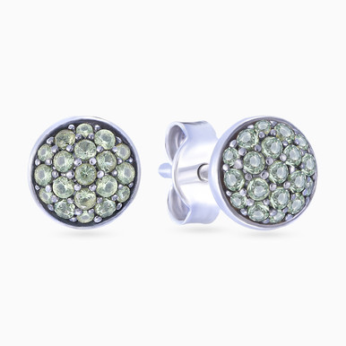 Round Green Stones Stud Earrings in Sterling Silver - EA107