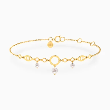 Eye Motifs & Round Link Pearl Chain Bracelet in 18K Gold - 21047140298