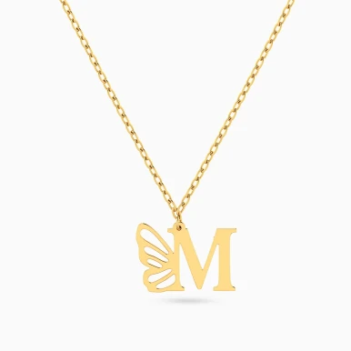 Kids Letter M & Butterfly Wing Necklace in 18K Gold - 21046111350 Kids Letter M & Butterfly Wing Necklace in 18K Gold - 21046111350