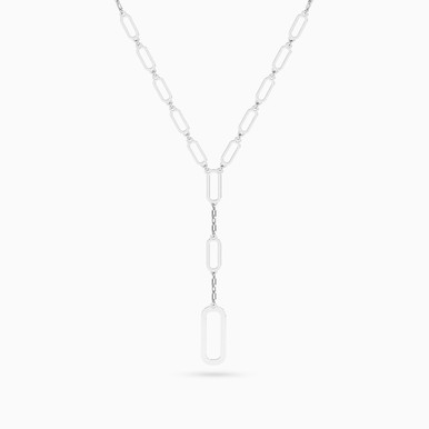 Bold Paperclip Links Lariat Necklace in Silver - 167051400121450