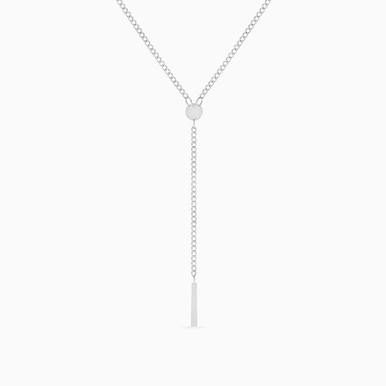 Round Disc & Vertical Bar Lariat Necklace in Silver - 167051400111450
