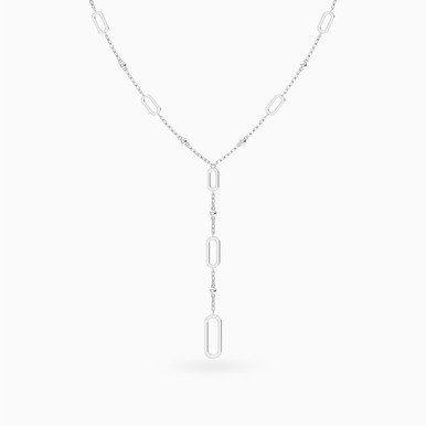 Elongated Paperclip Links Lariat Necklace in Silver - 167051300151450