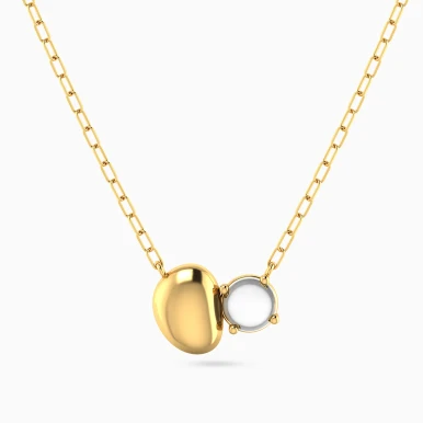Horizontal Oval Disc & Colored Stone Necklace in Yellow Gold Plating - 167051100402451