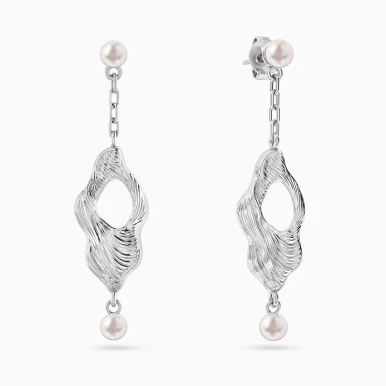 Elongated Open Freeform Pearl Drop Earrings in Sterling Silver - 167031100161001