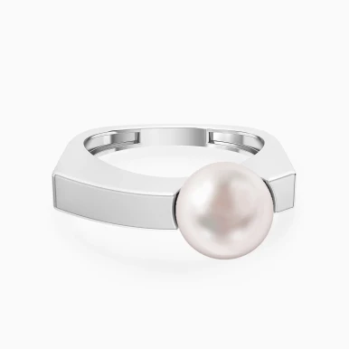 Elevated Surface & Curved Opening Pearl Ring in Silver (Size 18) - 167021100731181