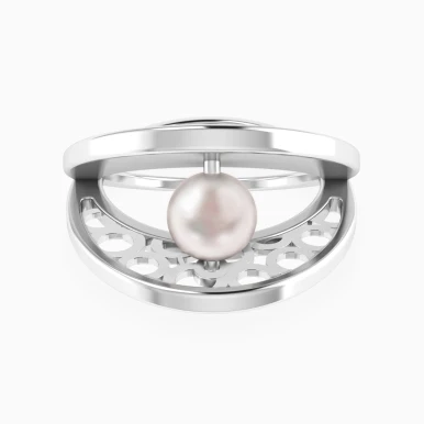 Crossing Curves & Open Circles Pearl Ring in Silver (Size 14) - 167021100791141