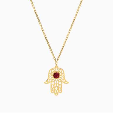 Hamsa Red Stone Necklace in 18K Gold - 111404130302