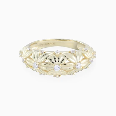 Floral Arrangements Cubic Zirconia Ring in Yellow Gold Plated - GR03109A Floral Arrangements Cubic Zirconia Ring in Yellow Gold Plated - GR03109A