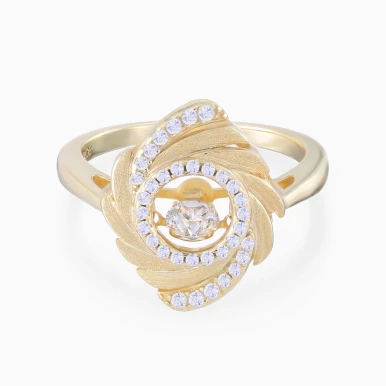 Swirling Layered Curves Cubic Zirconia Ring in Yellow Gold Plating - GR15152A