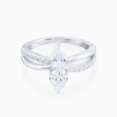 Elongated Center Cubic Zirconia Split Shank Ring in Sterling Silver - GR03210A