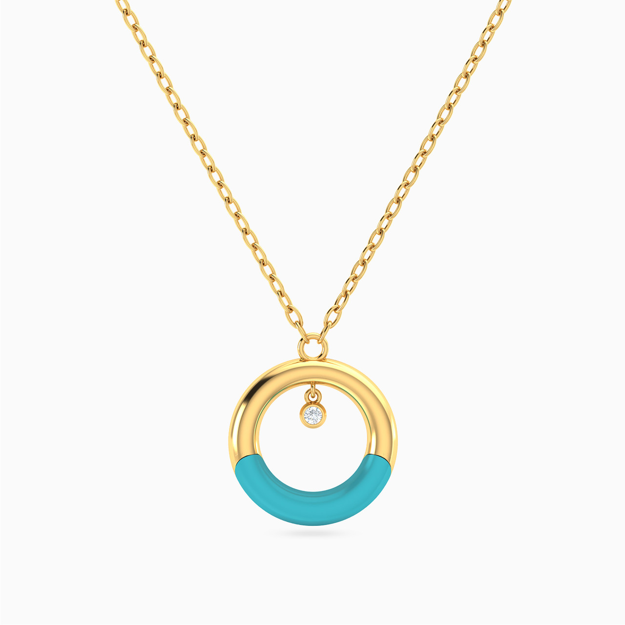 18K Gold Cubic Zirconia & Enamel Coated Pendant Necklace