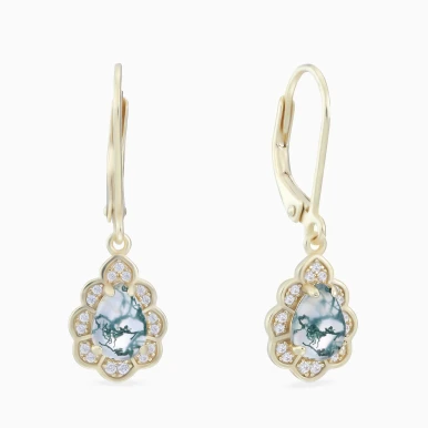 Scalloped Teardrop Cloudy Grey Stone Drop Earrings in Yellow Gold Plating - GE14867A
