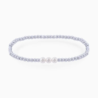 Round Pearls Beaded Bracelet in Sterling Silver - GB01070A