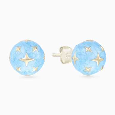 Sphere & Stars Cubic Zirconia Stud Earrings in Yellow Gold Plating - GE03367A