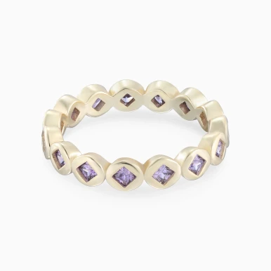 Round Purple Stones Ring in Yellow Gold Plating - GR14985A