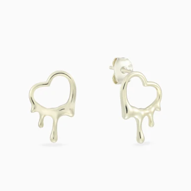 Melting Heart Stud Earrings in Yellow Gold Plating - GE14816A
