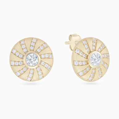 Round Sunburst Cubic Zirconia Stud Earrings in Yellow Gold Plating - GE15215A