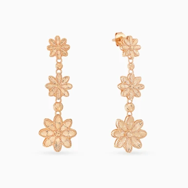 Graduated Flowers Drop Earrings in 21K Gold - 22003920007 Graduated Flowers Drop Earrings in 21K Gold - 22003920007