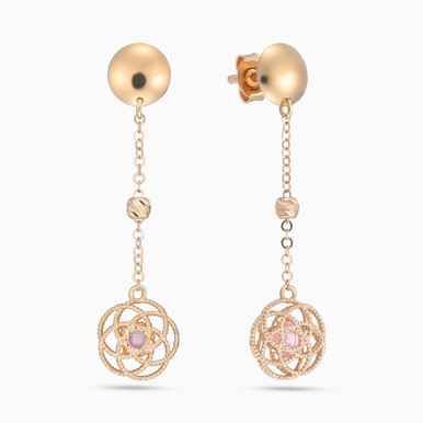 Floral Sphere Pink Stone Drop Earrings in 21K Gold - 92003110012 Floral Sphere Pink Stone Drop Earrings in 21K Gold - 92003110012