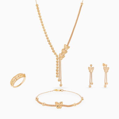 Butterflies and Flowers Set in 21K Gold (4 Pieces) - 12001110729