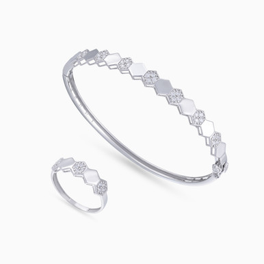 Alternating Hexagonal Discs Cubic Zirconia Set in 18K Gold (2 Pieces) - 21011110728