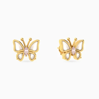 Kids Butterfly Rose Stone & Pearl Stud Earrings in 18K Gold - 21051030116