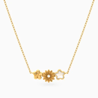 Kids Three Flowers Cubic Zirconia & Pearl Necklace in 18K Gold - 21046111343