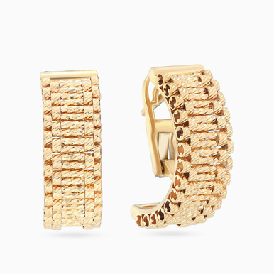 Horizontal Bars & Round Loops Huggie Earrings in 21K Gold - 12003900001