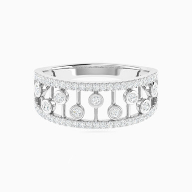 Openwork & Round Bezel Diamond Ring in 18K Gold - RG240525