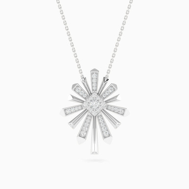 Geometric Sunburst Diamond Pendant Necklace in 18K Gold - NKS250093 Geometric Sunburst Diamond Pendant Necklace in 18K Gold - NKS250093
