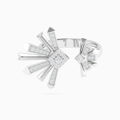Asymmetrical Sunburst Diamond Open Ring in 18K Gold - RGS250093 Asymmetrical Sunburst Diamond Open Ring in 18K Gold - RGS250093