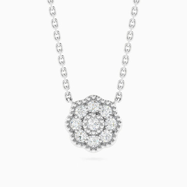Floral Cluster Diamond Pendant Necklace in 18K Gold - CSPR1042